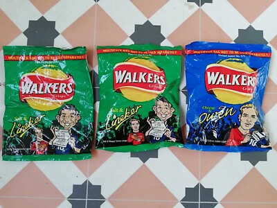 3 Vintage 1999 Walkers Chips Pakete 2 voll Michael Owen Gary Lineker Football
