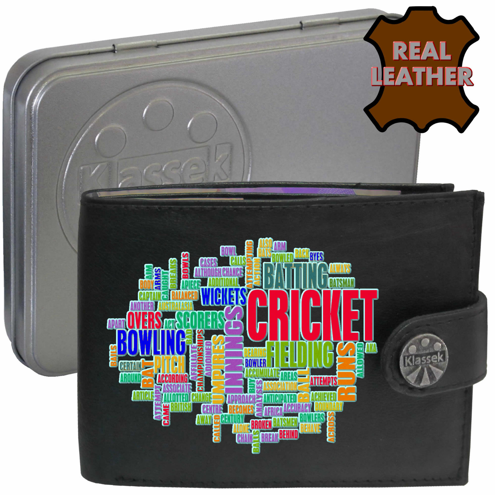 Cricket Wallet Leather Batsman Bowler Cricketer Wicket Keeper Men Gift Tin RFID