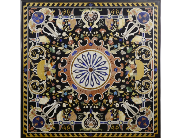 42-inch Handmade Pietradura Marble Coffee Table Top with Stone Inlay Art
