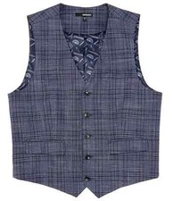 Murano Men's Plaid Suit Separates Vest, Navy, Sm