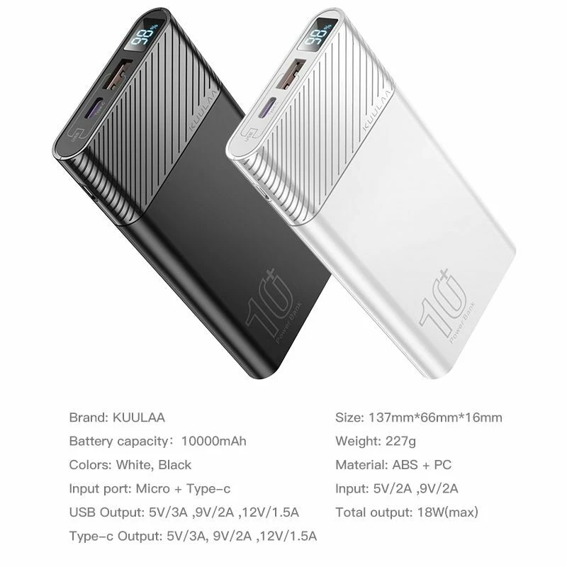 10000mAh Power Bank with QC PD Fast Charging & LED Display 10000mAh Power Bank with QC PD Fast Charging & LED Display