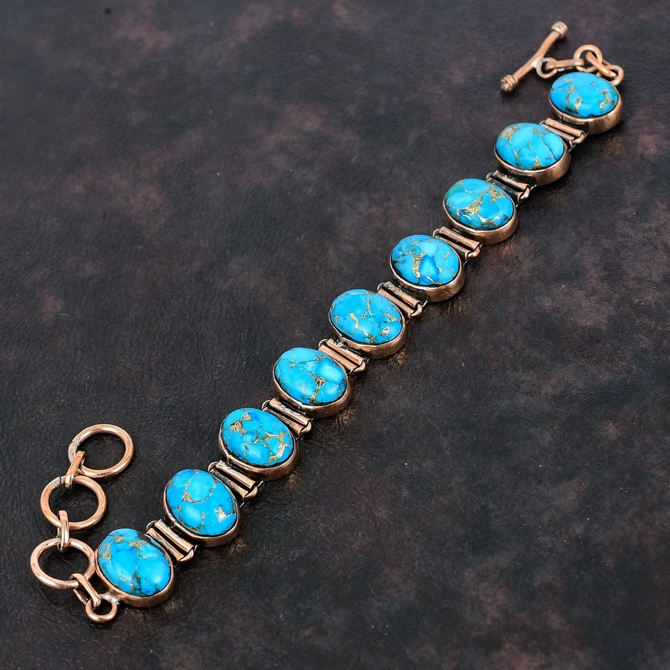 Blue Turquoise Jewelry Copper Gift For Briedsmaid Adjustable Bracelet 6.0" - Image 4 of 4