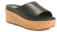 FITFLOP ELOISE CORK WRAP LEATHER WEDGE SLIDES BLACK SIZE 8