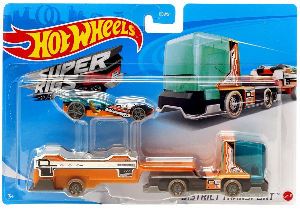 Hot Wheels Districk Transport Super Rigs Camion con Auto in scala 1:64  - Immagine 2 di 3