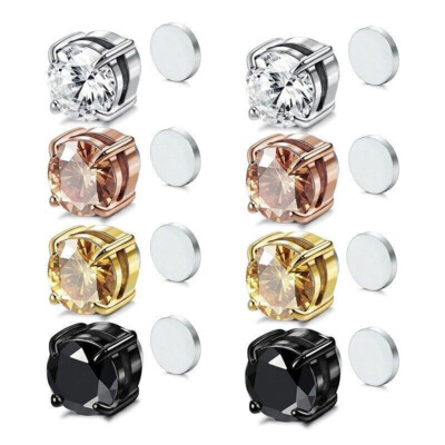 Set 4 Paia Orecchini Magnetici Unisex Uomo Donna - Finti Fori Con Zirconi - Acciaio Inossidabile - Misure 4-7mm