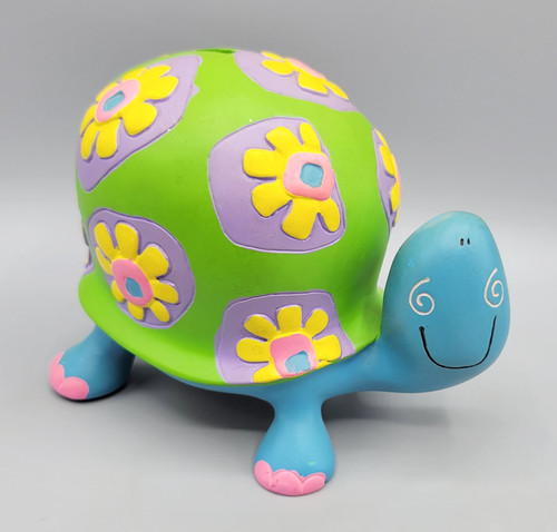 Vintage Turtle Rubber Coin Piggy Bank 2001 One O One Happy House w/ Stopper
