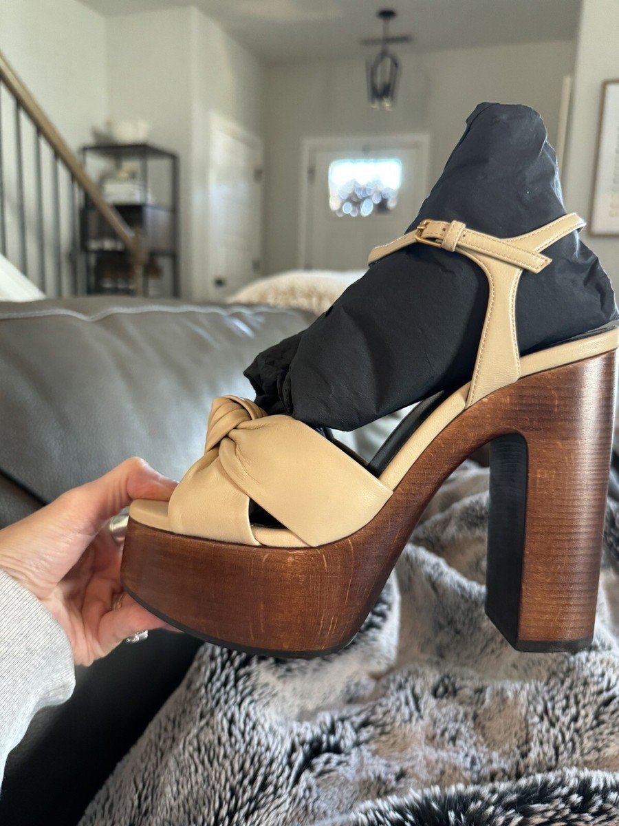 SAINT LAURENT NIB $1095 Bianca Cream Knotted Leather Platform