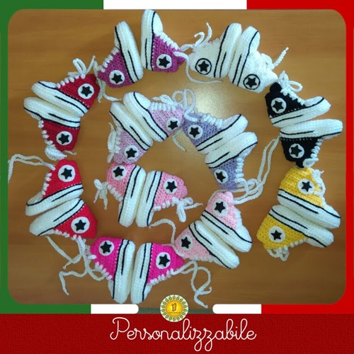 Scarpine scarpette uncinetto star mano neonati 0-3-6-9 mesi lana colori  caldi | eBay