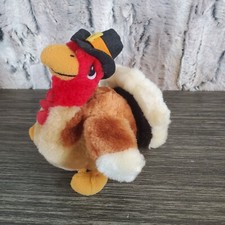 Wallace Berrie Small Plush Turkey Thanksgiving 6" Stuffed Wearing Pilgrim Hat