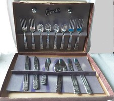 Vintage Toy Flatware Set Original Box Banner Metaltone Jr Tableware