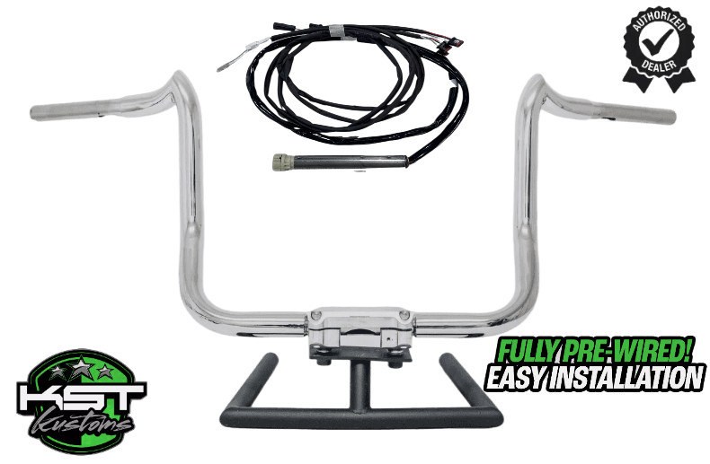 KST Kustoms Polished 10" Pre-Wired Mayhem Bagger Handlebars 16-23 Harley Batwing