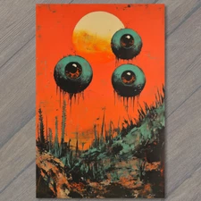 Art Print  Dripping Eyeballs Cosmic Horror Red Sun Fantasy Apocalyptic Surreal
