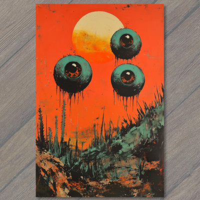 Art Print Dripping Eyeballs Cosmic Horror Red Sun Fantasy