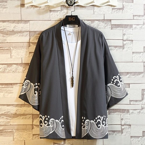 Men's Kimono Printed Cardigan Samurai Japanese Costume Robe Loose Jacket Street - Picture 14 of 20