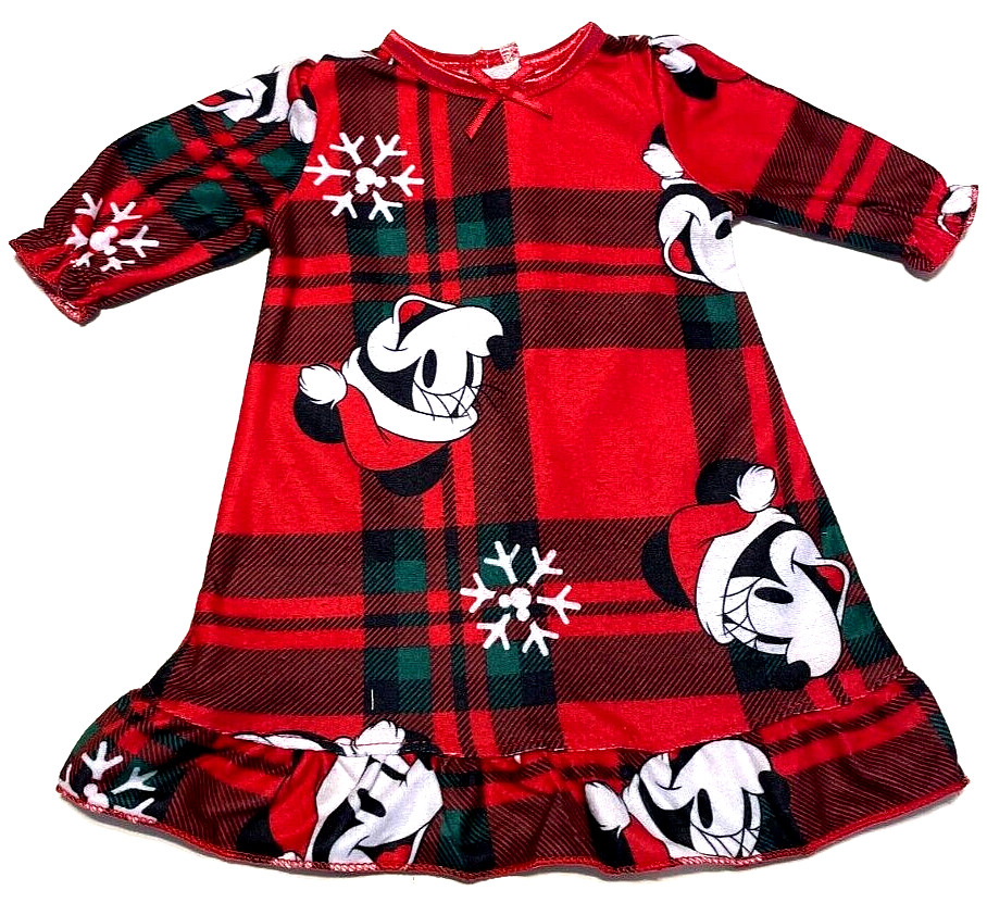 Doll - Disney Minnie Mickey Mouse Flannel Nightgown Plaid New - For 18 inch Doll