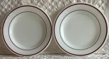 2 Vintage Pyrex Double Tough 9" salad/dinner plates Maroon Burgandy