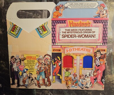 1983 Hardees Marvel Spider-Woman 3D Theater Comic Actionmeal Kids Meal Box Vtg
