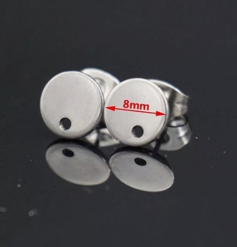 Stainless Steel Round Earring Posts/Base/Studs/Settings with Back 8mm for Dangle - Picture 6 of 11
