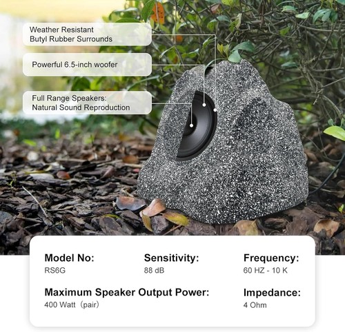 Herdio Outdoor Rock Speakers Artificial Stone 400W Waterproof Pool Garden Decord - Imagen 6 de 8