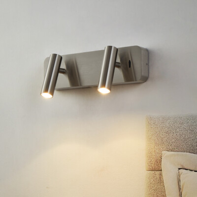 COB LED Headboard Reading Light Wall Lamp Fixture Rotate Dual Spotlight Switch