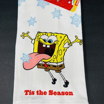 SpongeBob SquarePants 2 Pack Hand Kitchen Towels Christmas Tie The Season NEW