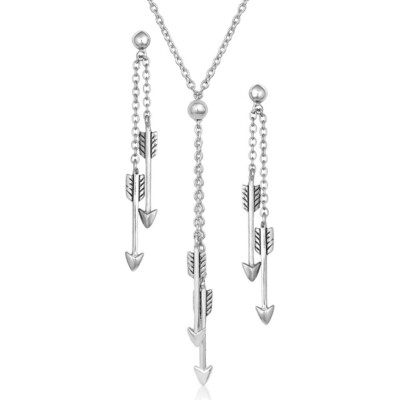 Montana Silversmiths Doubling Down Arrow Necklace & Earrings Set-NEW-JS4829
