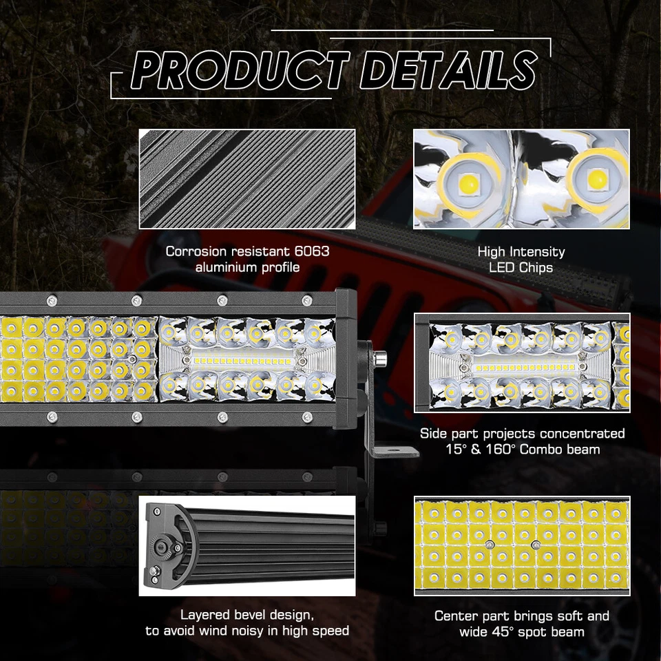 Barra de luz LED de 40 pulgadas cuádruple/doble fila punto inundación trabajo todoterreno lámpara de conducción ATV UTV Foto 3 de 4
