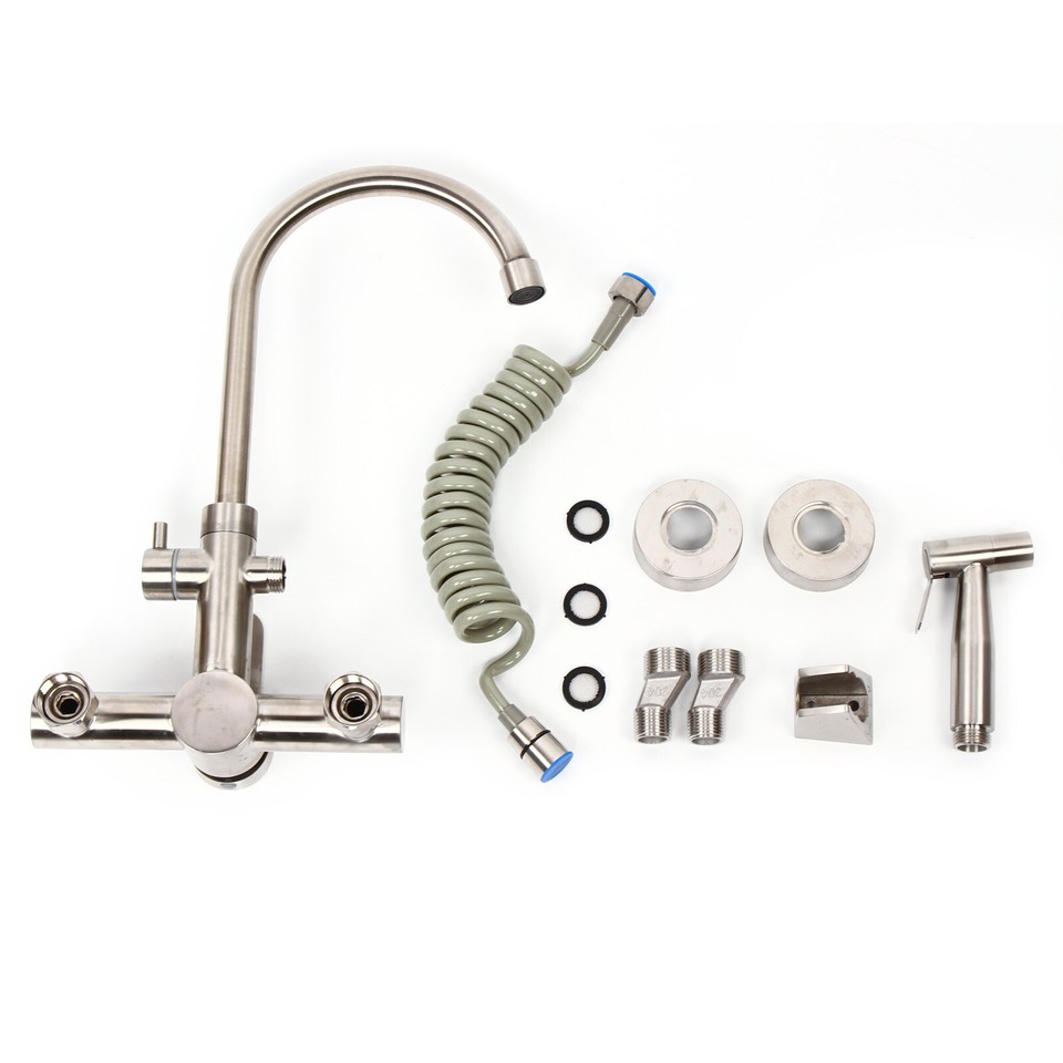 Stainless Steel Commercial Sink Faucet Wall Mount 360°Rotation Kitchen