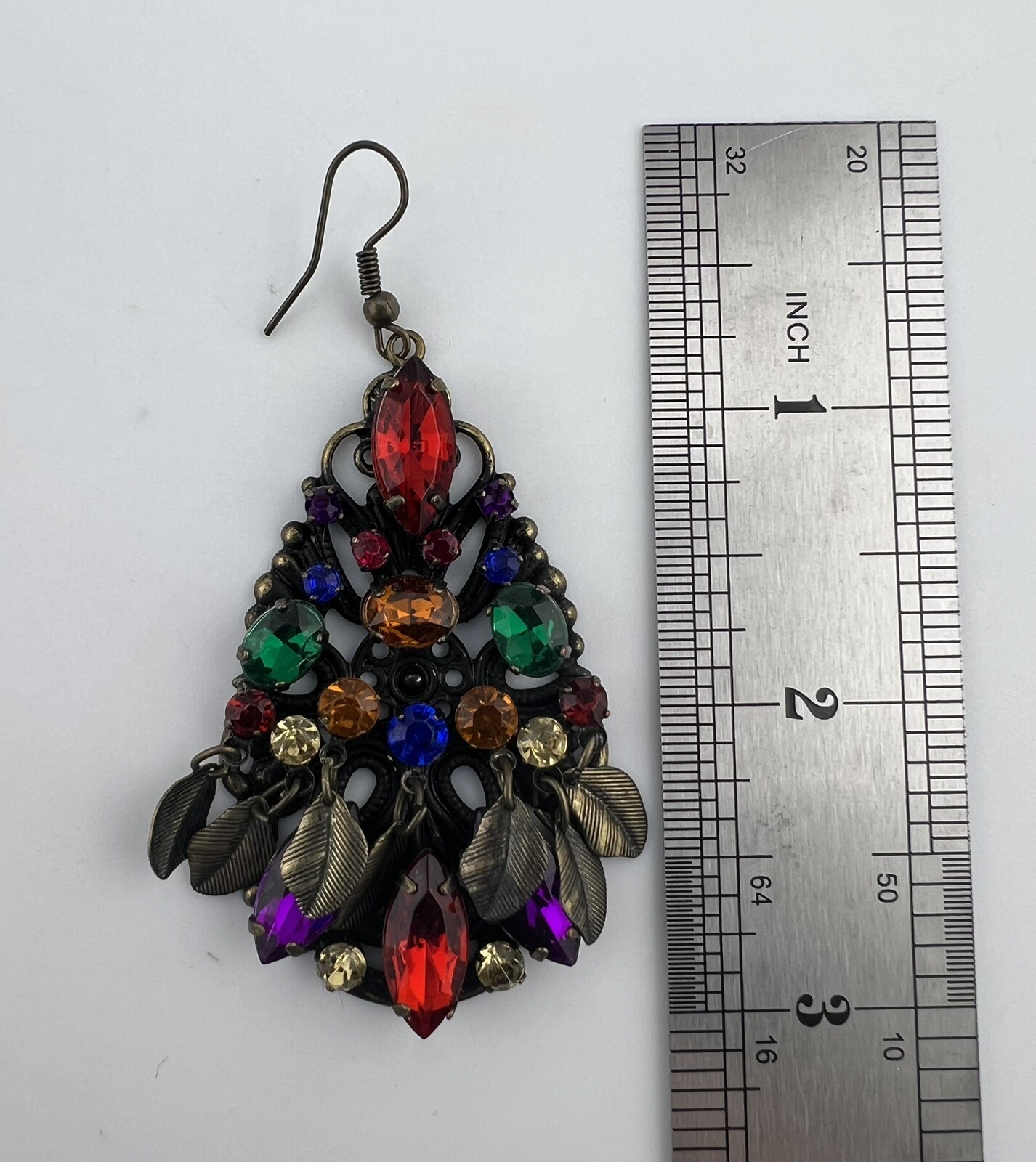 Multicolored Rhinestone Leaf Dangle  Party Chande… - image 4