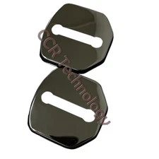 2x Polished Black Stainless Steel Door Latch Striker Cover Fits 15-22 Mustang