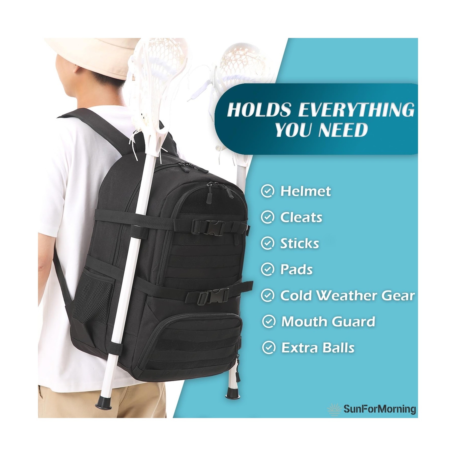 Lacrosse Bag Large Tactical Lacrosse Equipment Backpack with External Buckle ...