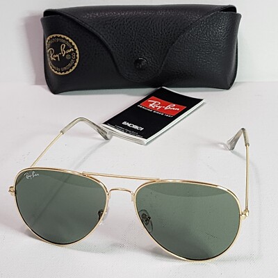 Ray Ban RB3025 Aviator Large Metal 55-14-135 Gold Frame/Green - Main Image