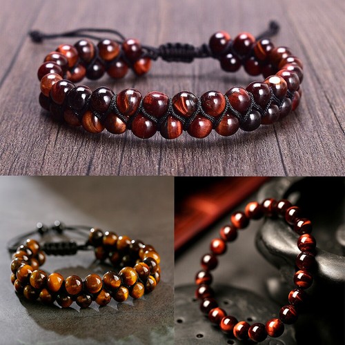 Men Women 8mm Natural Stone Braided Double-layer Bracelets Adjustable Jewelry - Picture 9 of 42