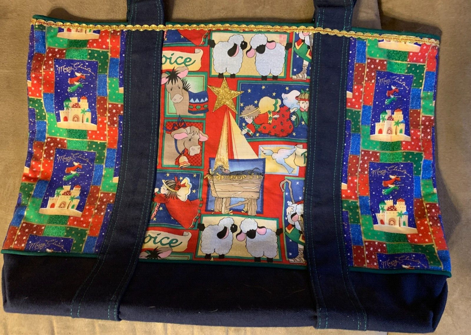 Handmade Tapestry Patchwork Christmas Tote Bag / … - image 2