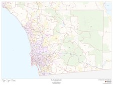 San Diego County California Zipcode Laminated Wall Map MSH 