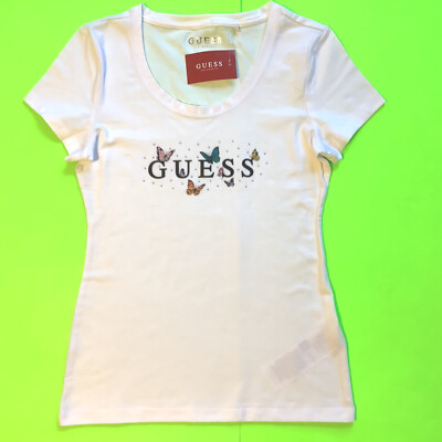 GUESS Los Angeles Women s Short Sleeve T-Shirt SMALL White w/Black, Blue NEW