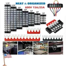 Dual Row 3-12 Positions Screw Terminal Block Terminal Barrier Strip 600V15A/25A