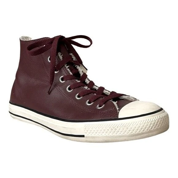 Maroon leather top converse high tops