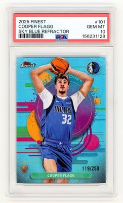 2025 TOPPS FINEST UNCOMMON SKY BLUE REFRACTOR #101 COOPER FLAGG (RC) /250 PSA 10