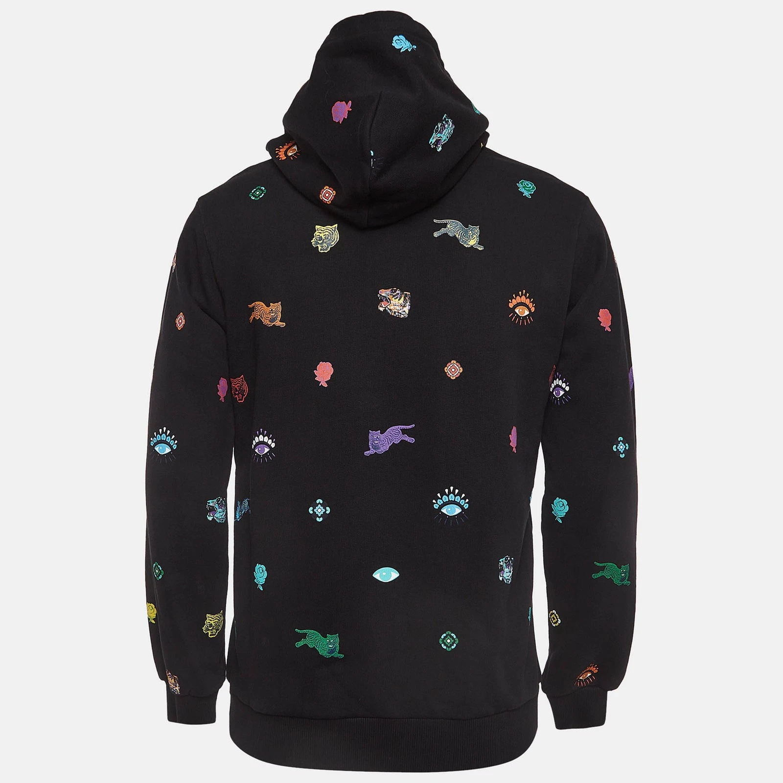 Felpa con cappuccio Kenzo nera stampa integrale cotone manica lunga S