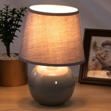 Lampada da Tavolo Lume Comodino Ceramica Tessuto Grigio Design Moderno Abatjour