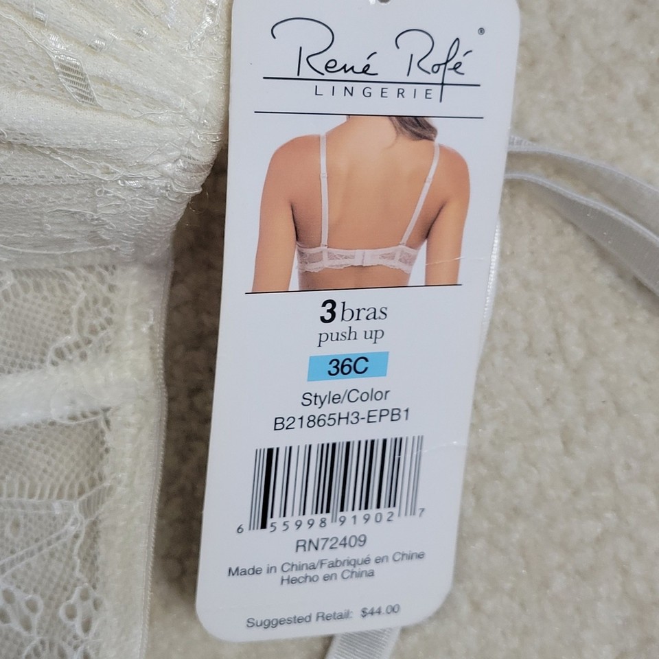NWT Rene Rofe Size 36C Push-up Padded Underwire Lace Adjustable ...