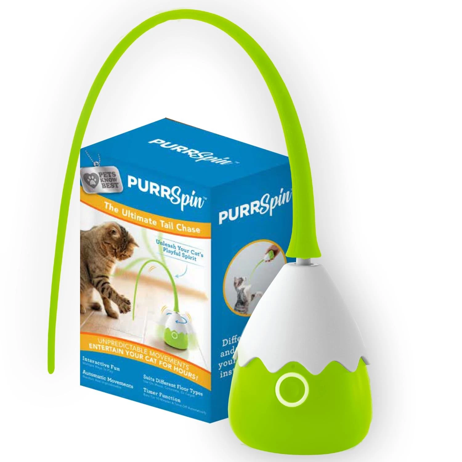 PurrSpin Interactive Tail Chase Cat Toy- Unpredictable Movements, Automatic T...