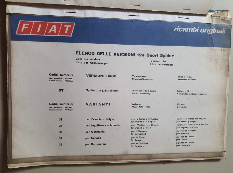 FIAT 124 SPORT SPIDER Catalogo Ricambi Carrozzeria Originale 1972 - Immagine 3 di 4