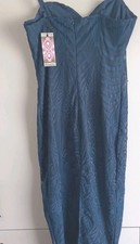 Boohoo Boutique Mesh Panelled Strappy Midi Dress Navy Size 12  (6n)