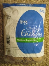 6 Pairs L'eggs Leggs Sheer Energy Nude Sheer Toe Control Top Pantyhose Q Queen