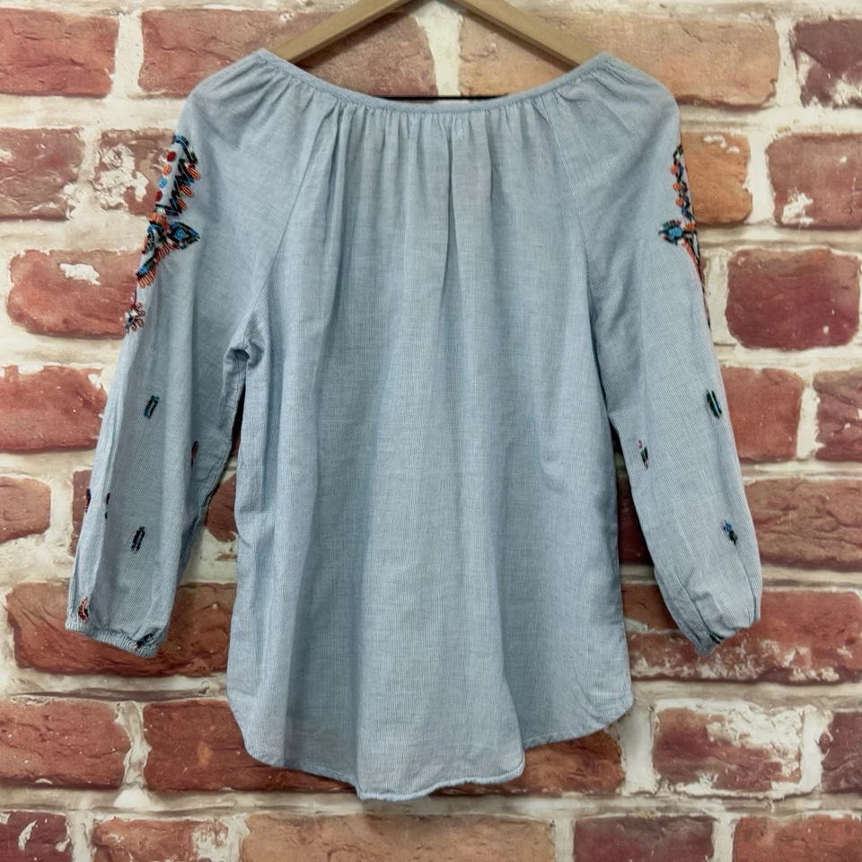 Camisa Anthropologie Terciopelo Graham & Spencer Top Mujer Pequeña Azul Boho Rayas Foto 4 de 4