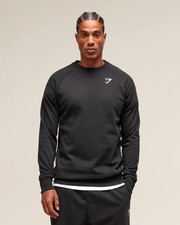 Gymshark Mens Size M Medium Crest Sweatshirt Black GMPO3983 Crew Neck Pullover