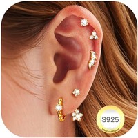 Ohrringe Set 5 Paar Silber 925 14 Karat Vergoldet Hypoallergen Klein Damen