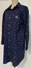 Lauren Ralph Lauren Sleep Shirt Gown M Navy Paisley White Dots Button Up Logo
